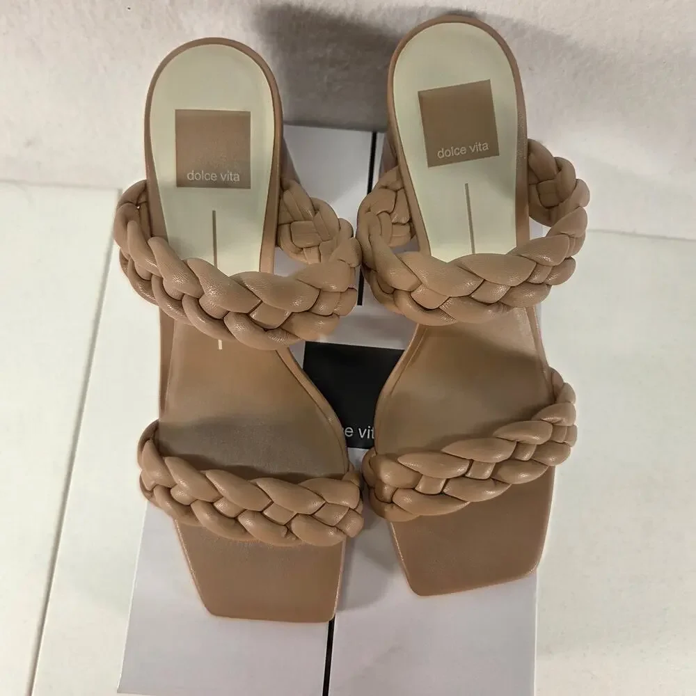 Dolce Vita Paily Braided Vegan Leather Heeled Sandals Stella Cafe Women's 8 NWOT - Picture 3 of 12